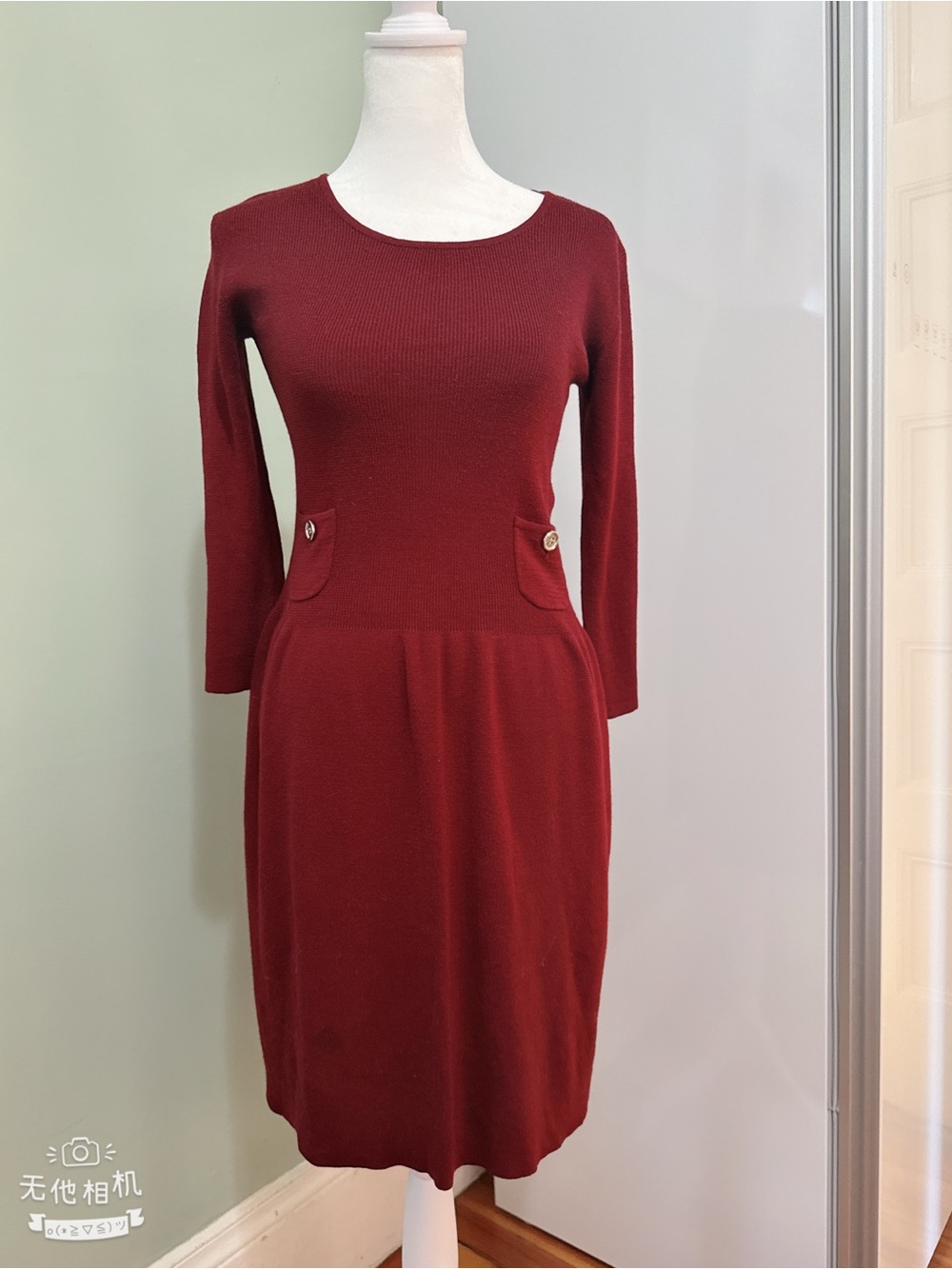 Anne Klein Dark Red Dress Pockets And Buttons
